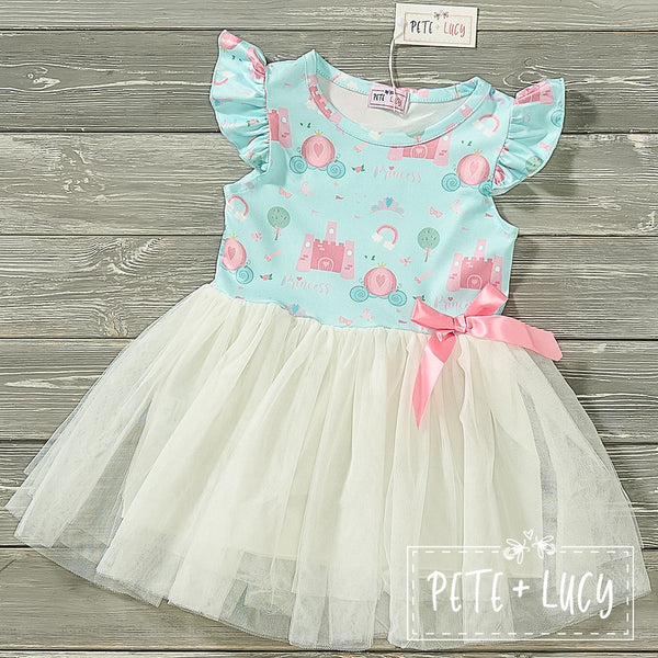NEW Princess Carriage Flutter Sleeve Tulle Dress
