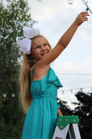 HI Lo Ruffle Linen Dress in Teal Clearance