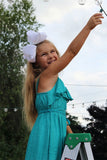 HI Lo Ruffle Linen Dress in Teal Clearance