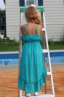 HI Lo Ruffle Linen Dress in Teal Clearance
