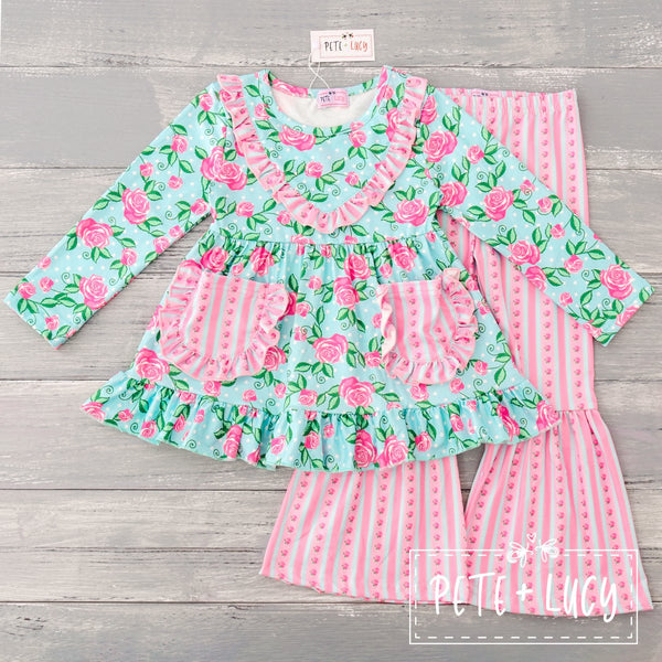 NEW Antique Roses Pocket Tunic and Bell Pants Set