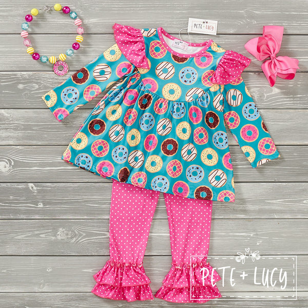 Donuts For All Long Sleeve Ruffle Pants Set