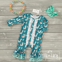 Clearance Floral LLama Infant Ruffle Romper