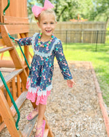 Starry Deer Long Sleeve Ruffle Dress