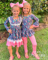 Starry Deer Long Sleeve Ruffle Dress