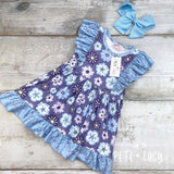 Plum Blooms Ruffle Short Sleeve Dress
