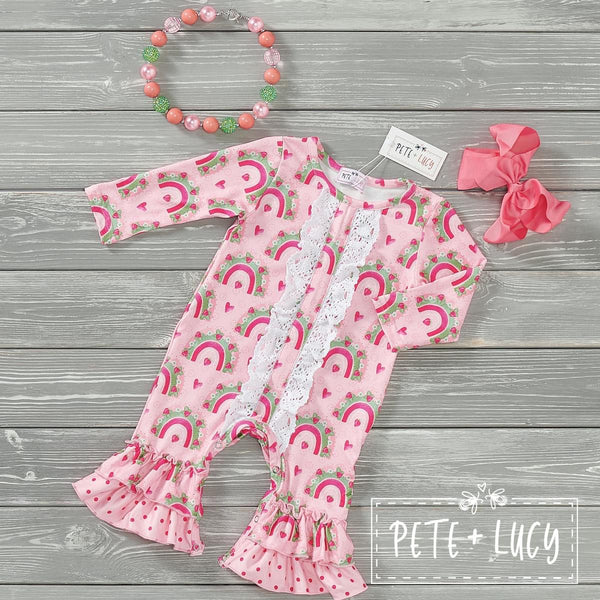 NEW Strawberry Rainbows Infant Long Sleeve Ruffle Romper