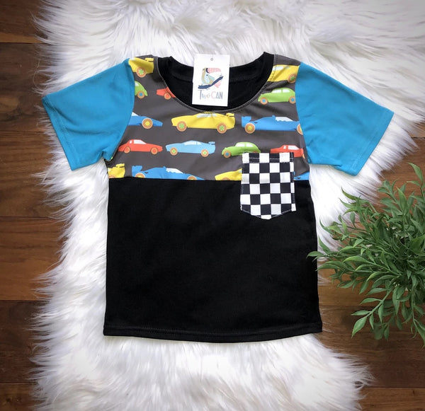 Boys Race Car Pocket Tee