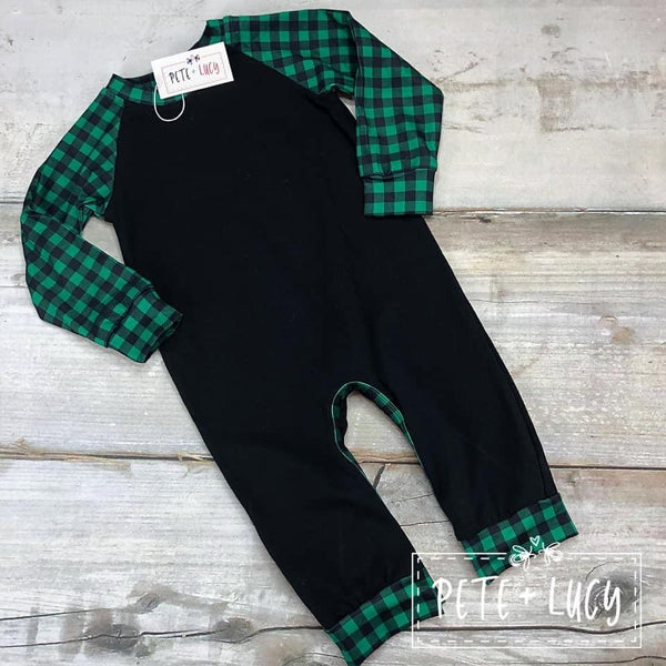 Boys Green Buffalo Plaid Infant Romper