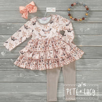 Fall Butterflies Ruffle Tunic Pants Set