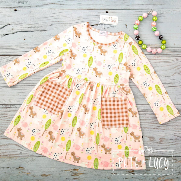 NEW Fun On The Farm Long Sleeve Pocket Dress