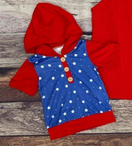 Boys Red, White, and Blue Short Sleeve Hoodie