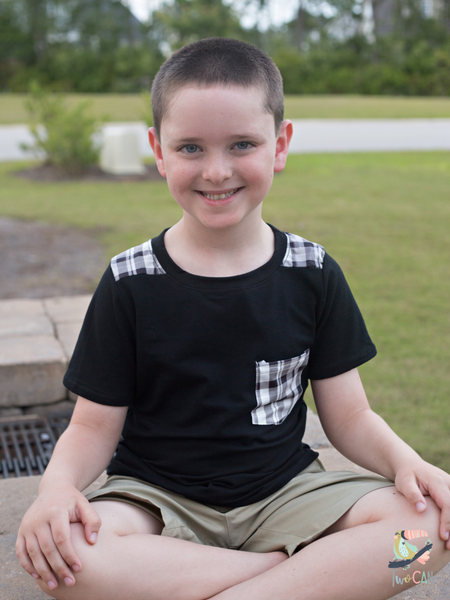 Boys Black Plaid Pocket Tee